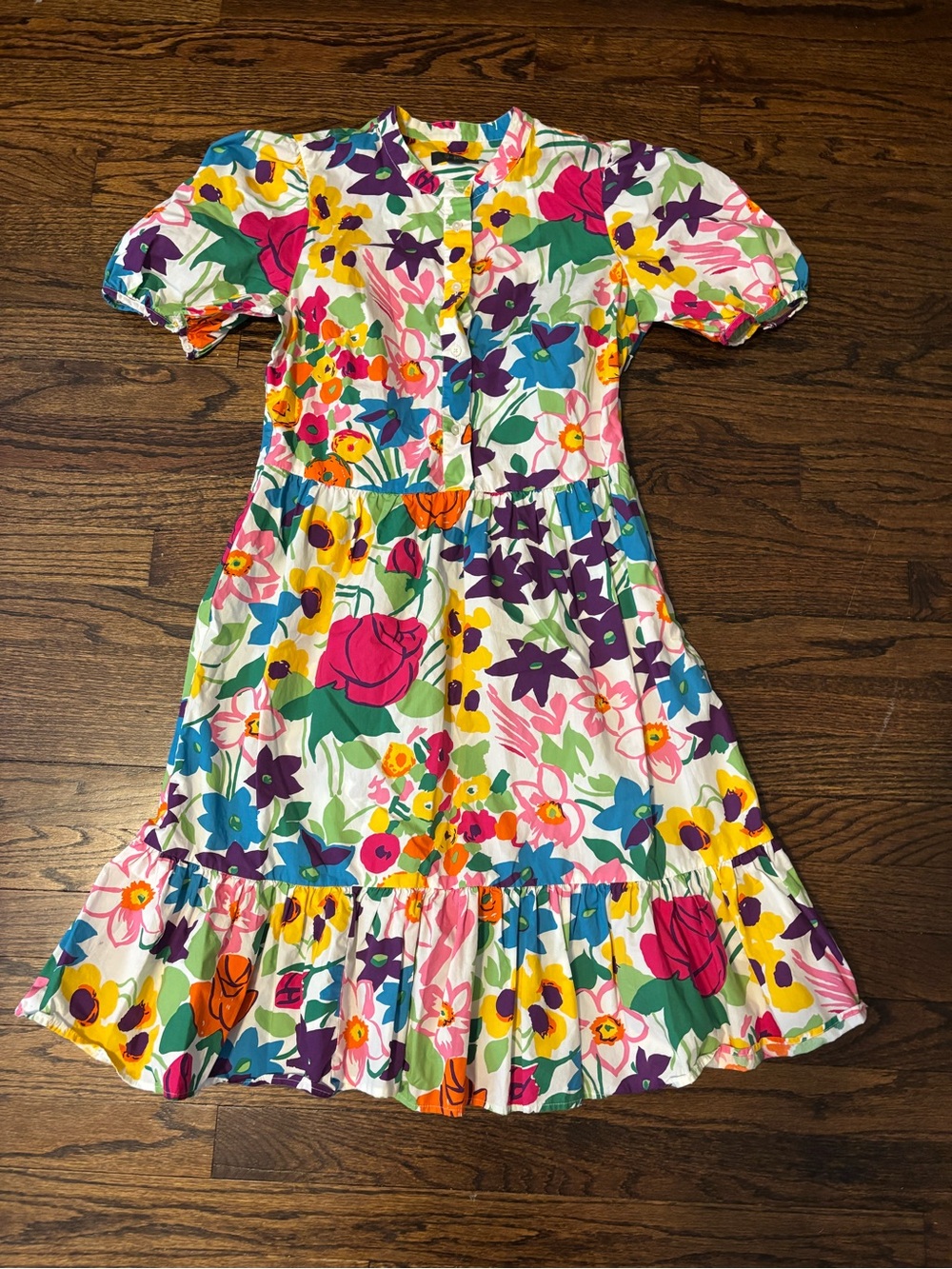 J Crew Vibrant Cotton Flower Floral Puff Sleeve Dress - Picture 2 of 7